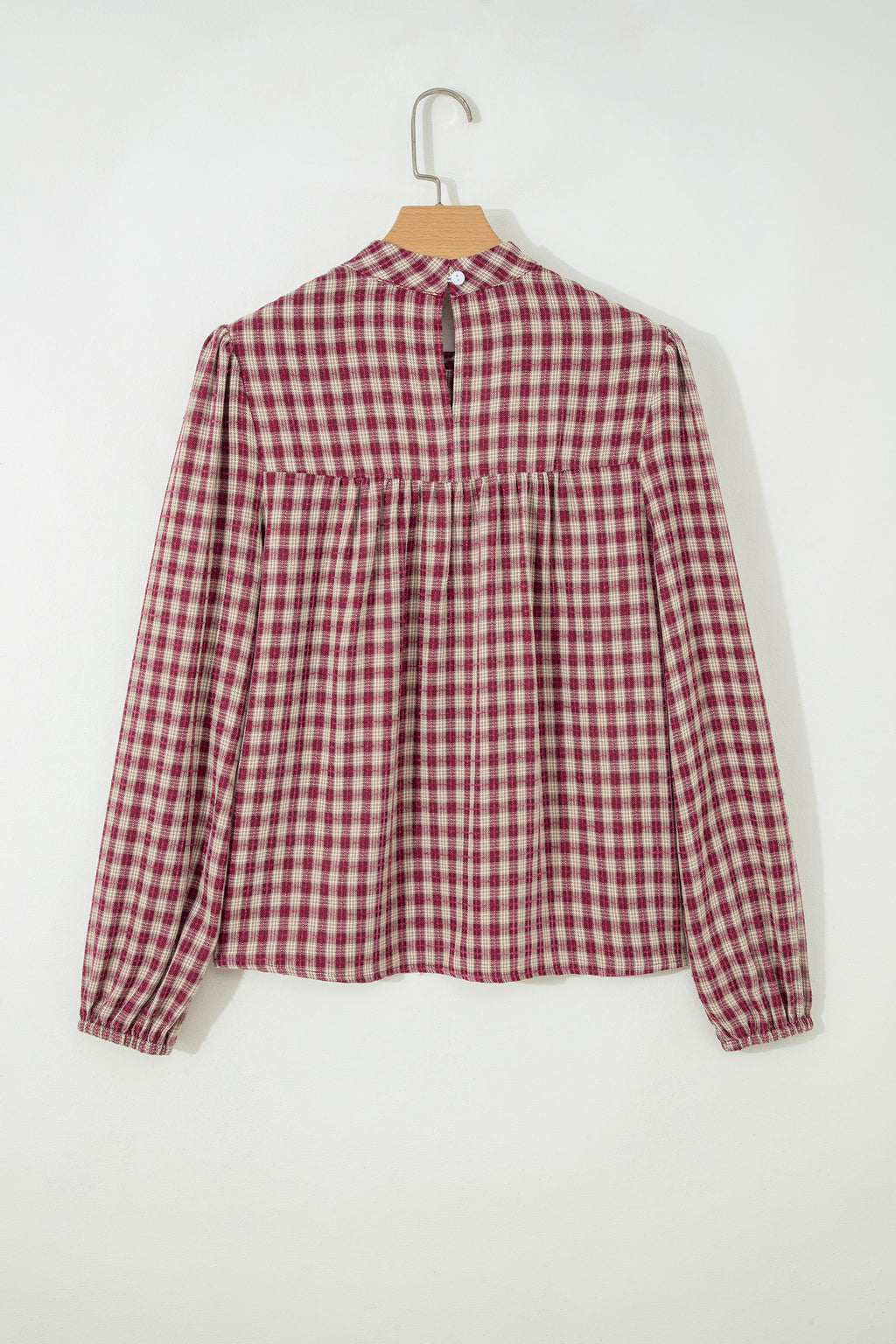Coral Country Plaid Keyhole Blouse