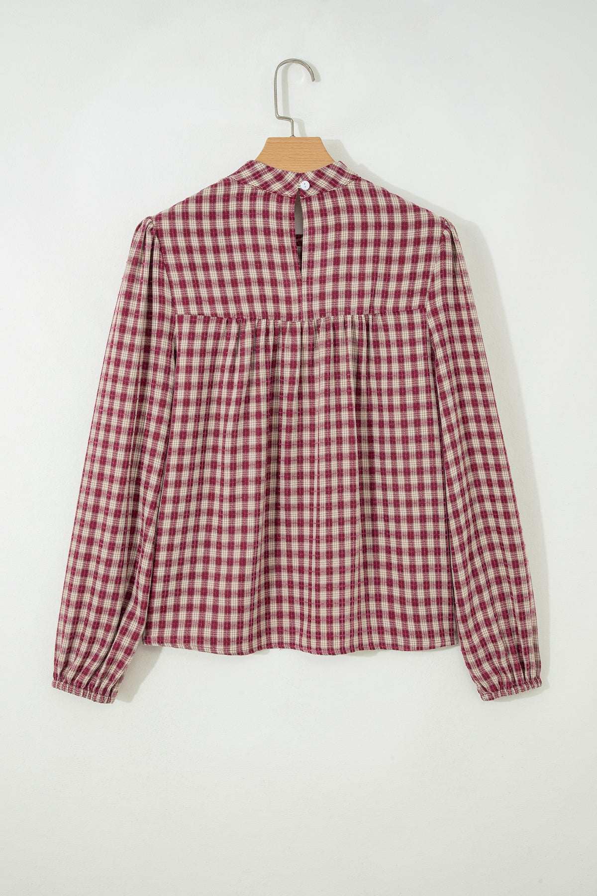 Coral Country Plaid Keyhole Blouse