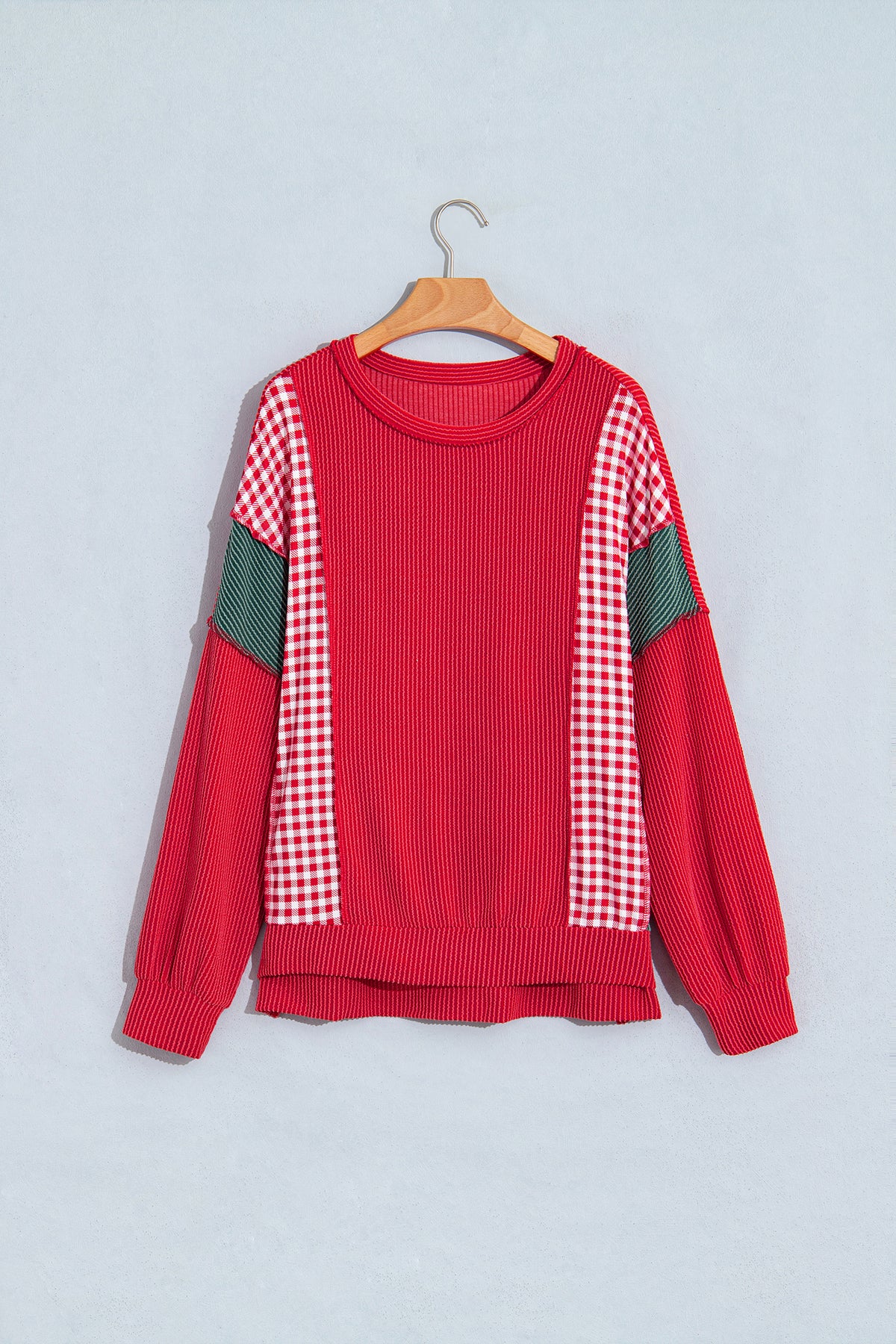 Fiery Red Plaid Patchwork Top