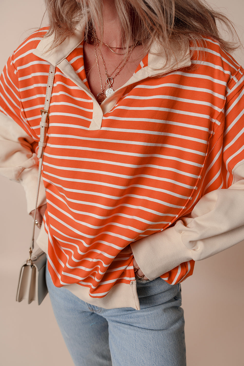 Orange Stripe Color Block Sweatshirt