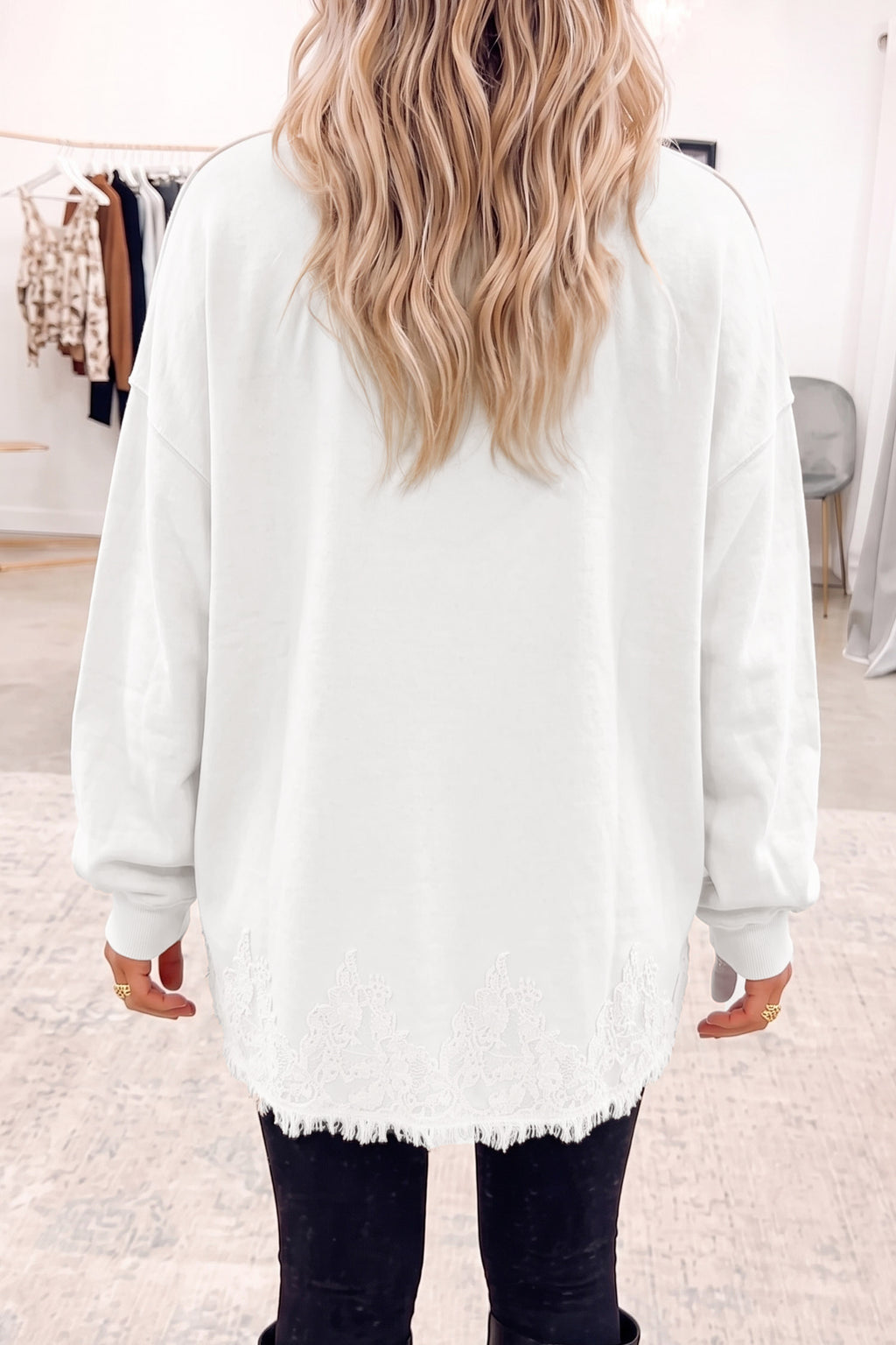 Fushia Lace-Hem Mock-Neck Sweatshirt