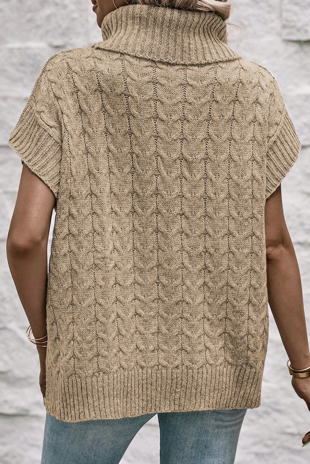 Light French Beige Cable Knit Turtleneck Sweater
