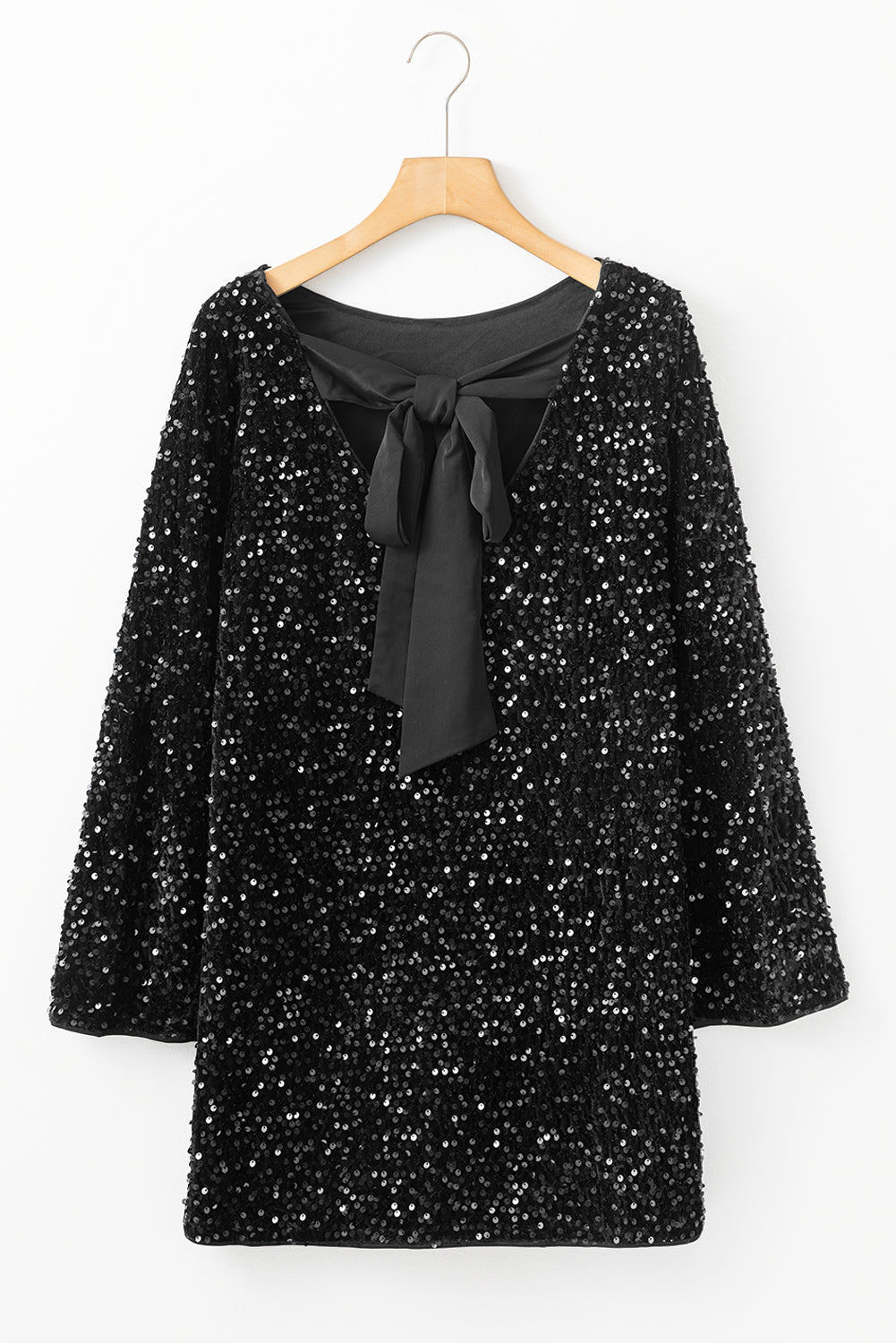 Black Sequin Cutout-Back Mini Dress