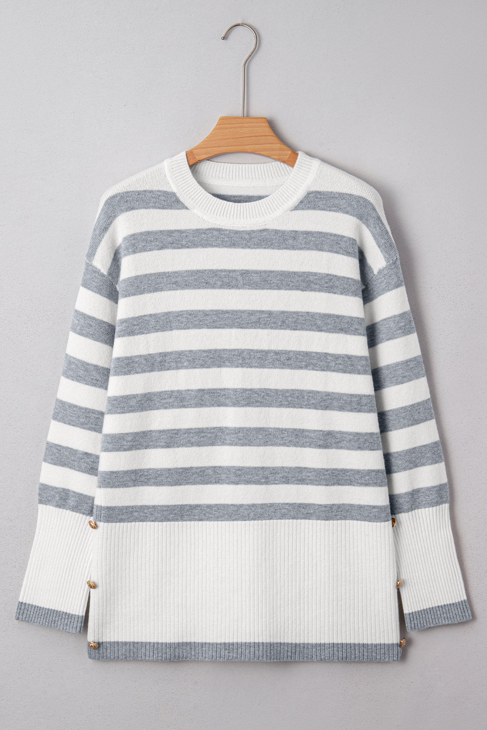 Gray Stripe Ribbed Tunic Sweater