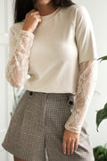 Solid Color Lace Long Sleeve T Shirt