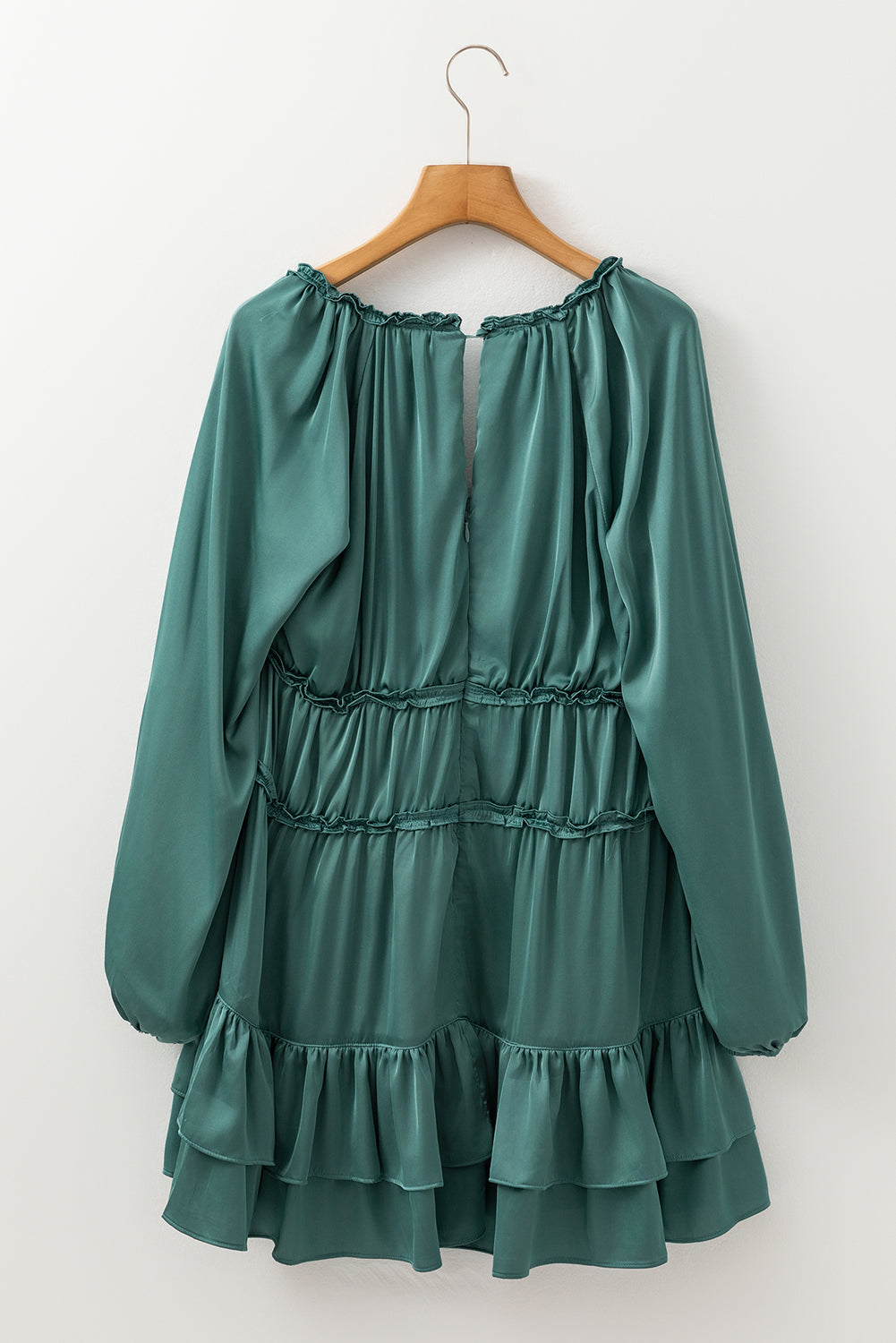 Mist Green Tiered Puff-Sleeve Mini Dress