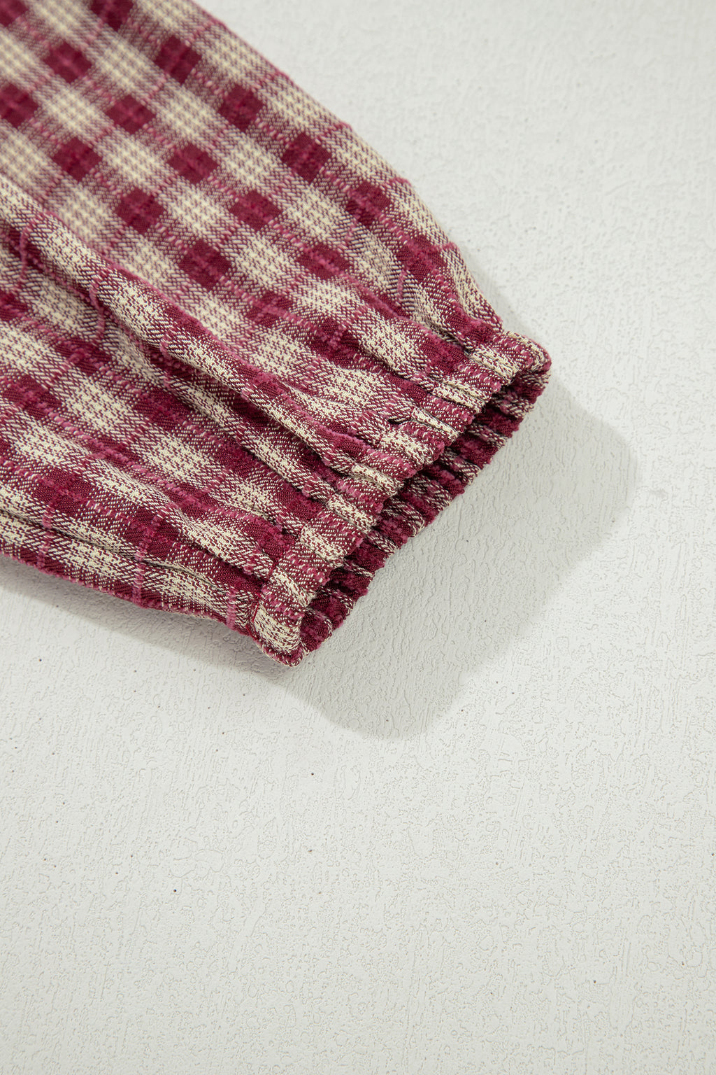 Coral Country Plaid Keyhole Blouse