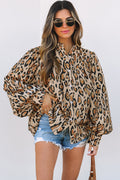 French Beige Leopard Balloon-Sleeve Shirt