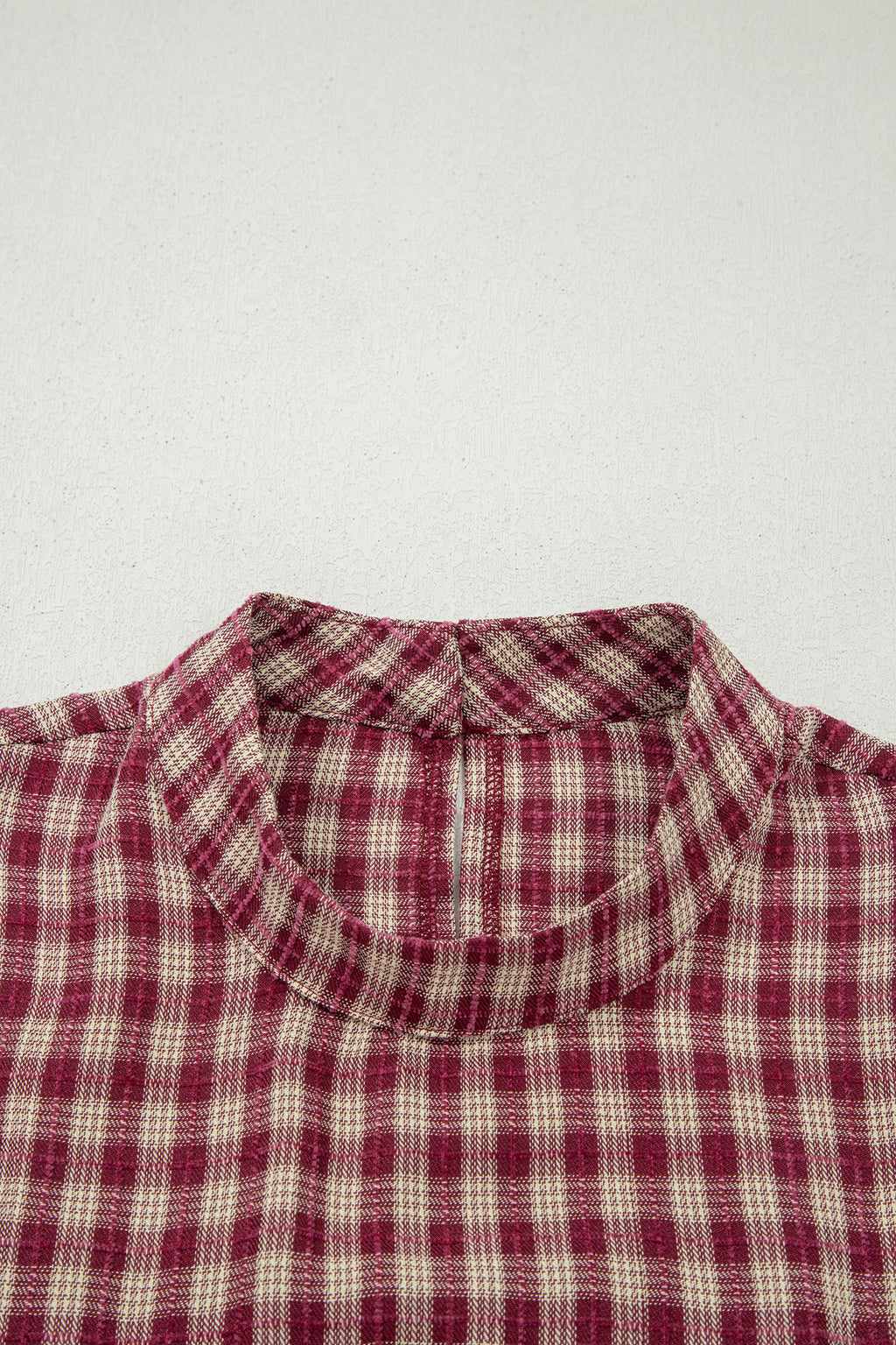 Coral Country Plaid Keyhole Blouse