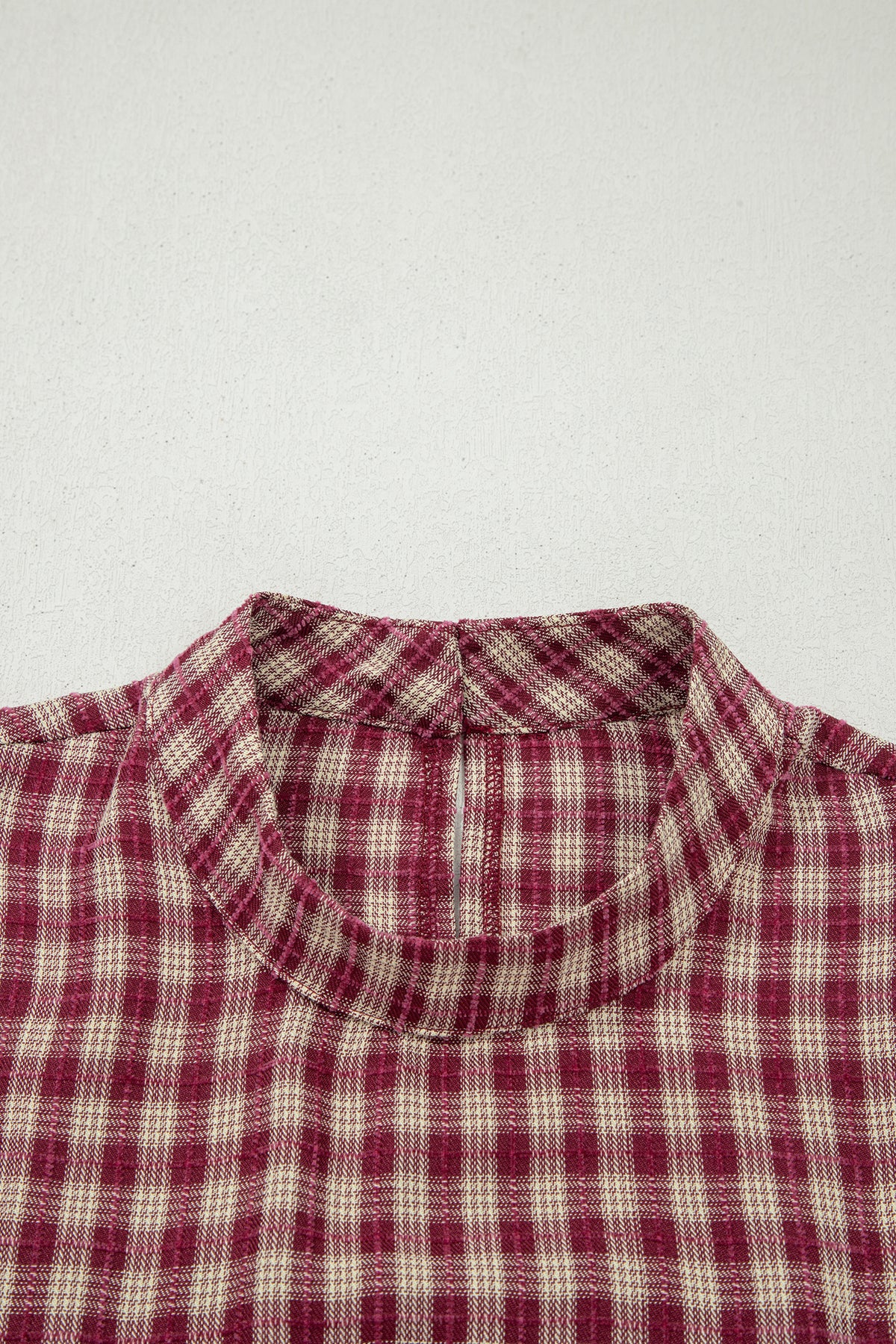 Coral Country Plaid Keyhole Blouse