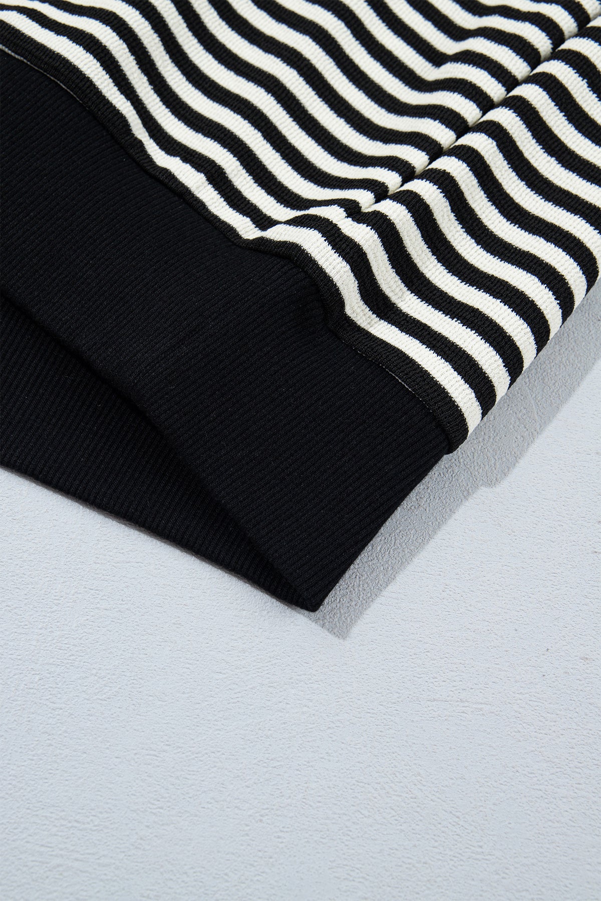 Black Stripe Velvet Bow Drop-Shoulder Relaxed Sweatshirt