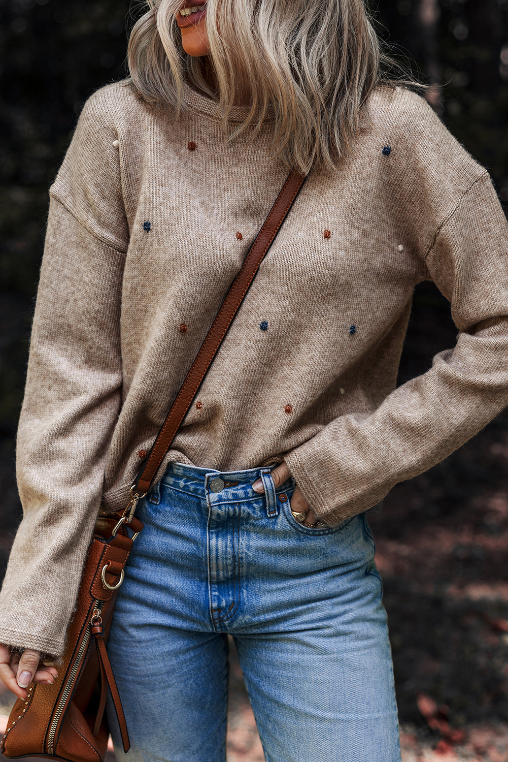 Gray Morn Dot Drop-Shoulder Sweater