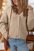 Smoke Gray Pearl Button-Front Cardigan