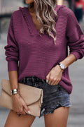 V Neck Hooded Sweater