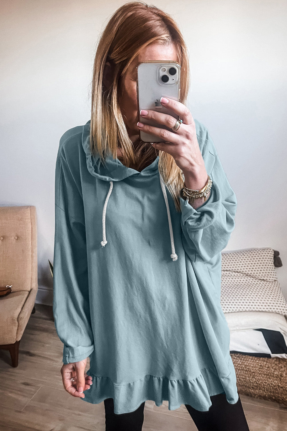 Iceland Blue Ruffled-Hem Tunic Hoodie