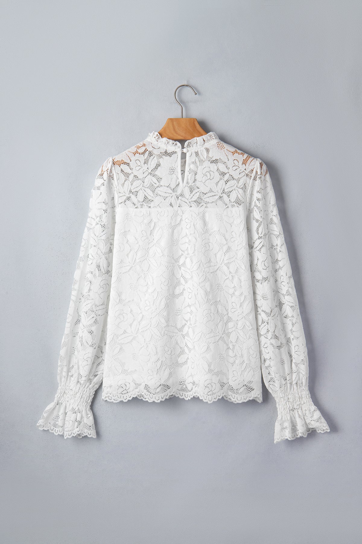 White Ruffled Sheer Lace Blouse