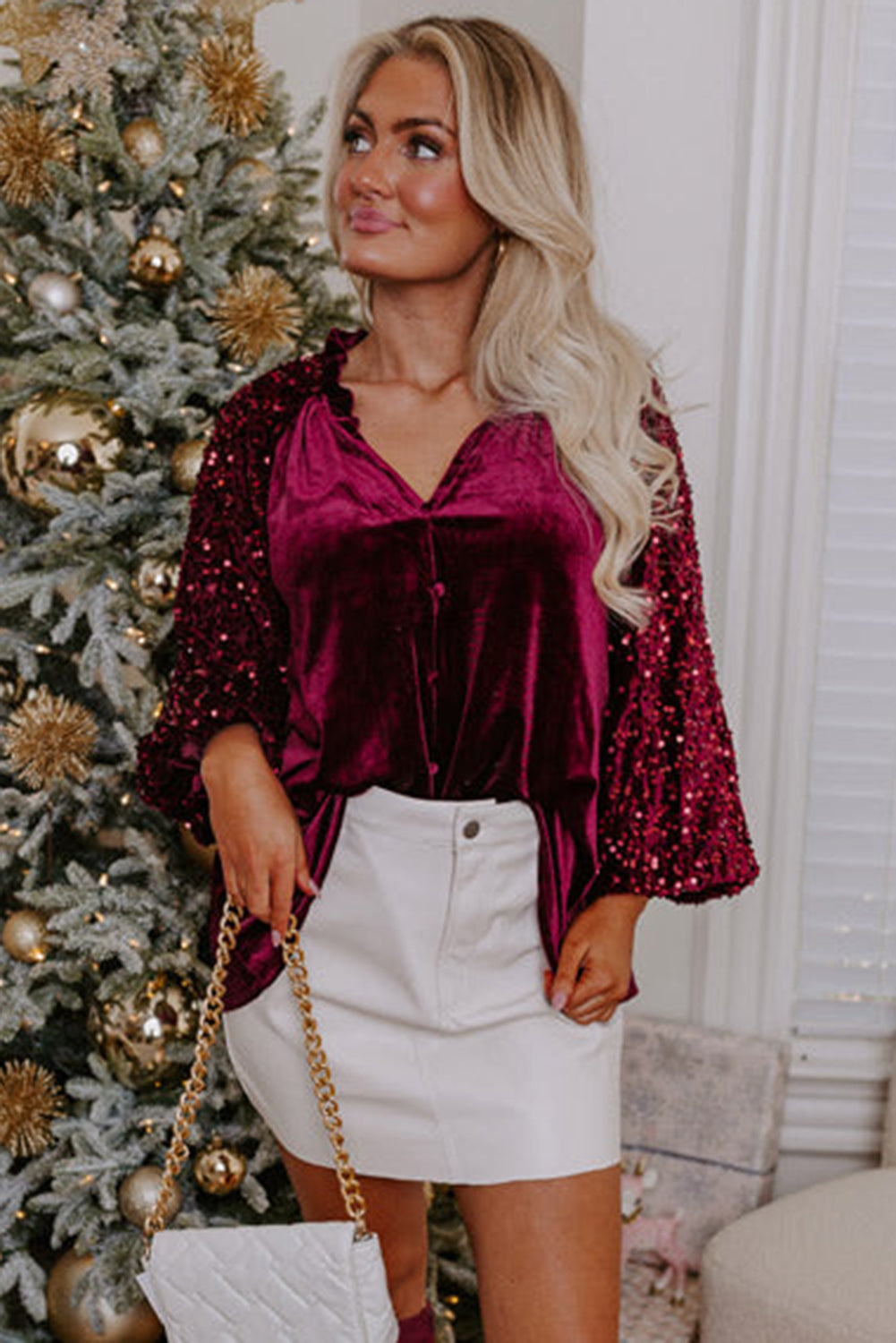 Red Dahlia Sequin Velvet Top