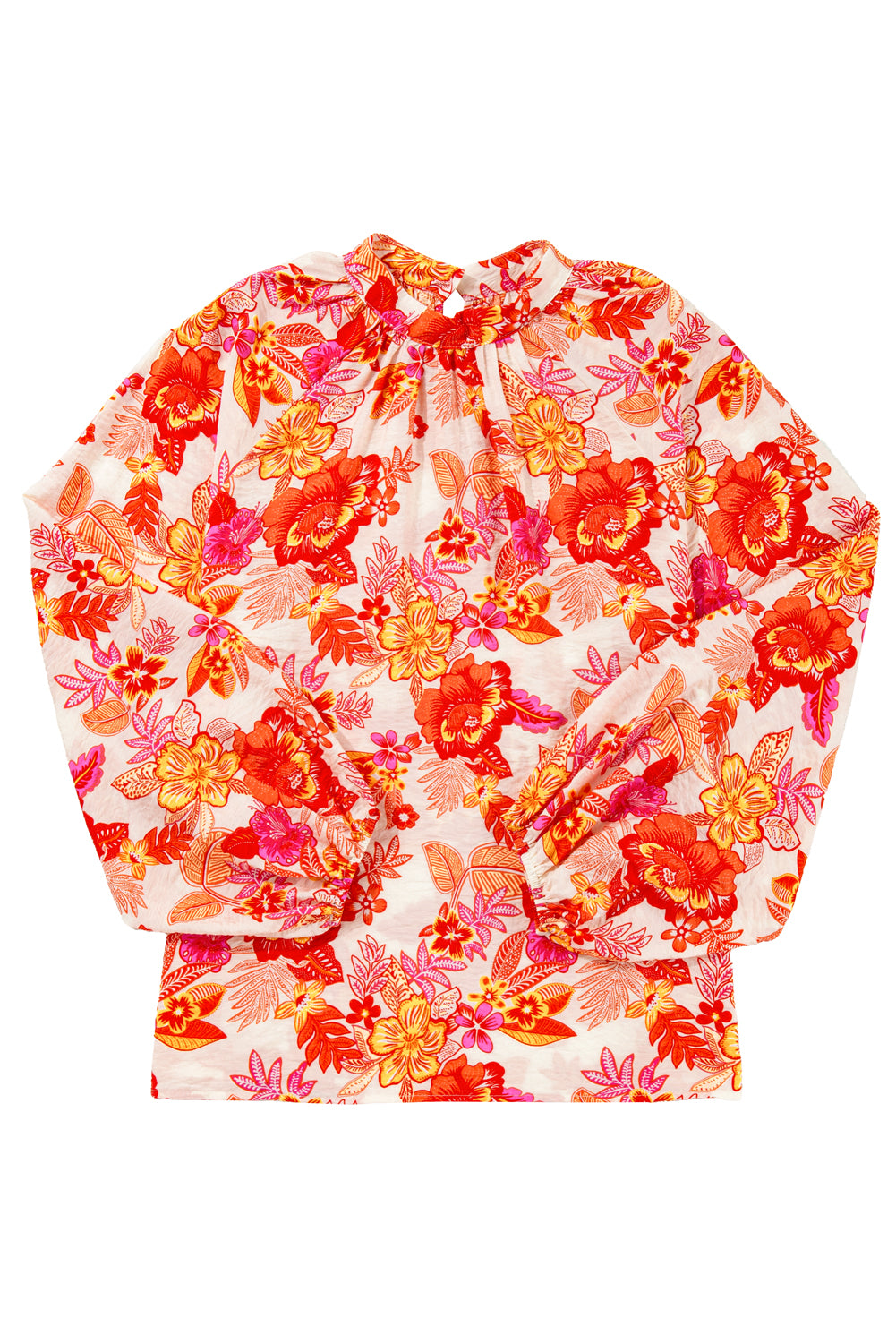 Orange Floral Pearl-Button Blouse