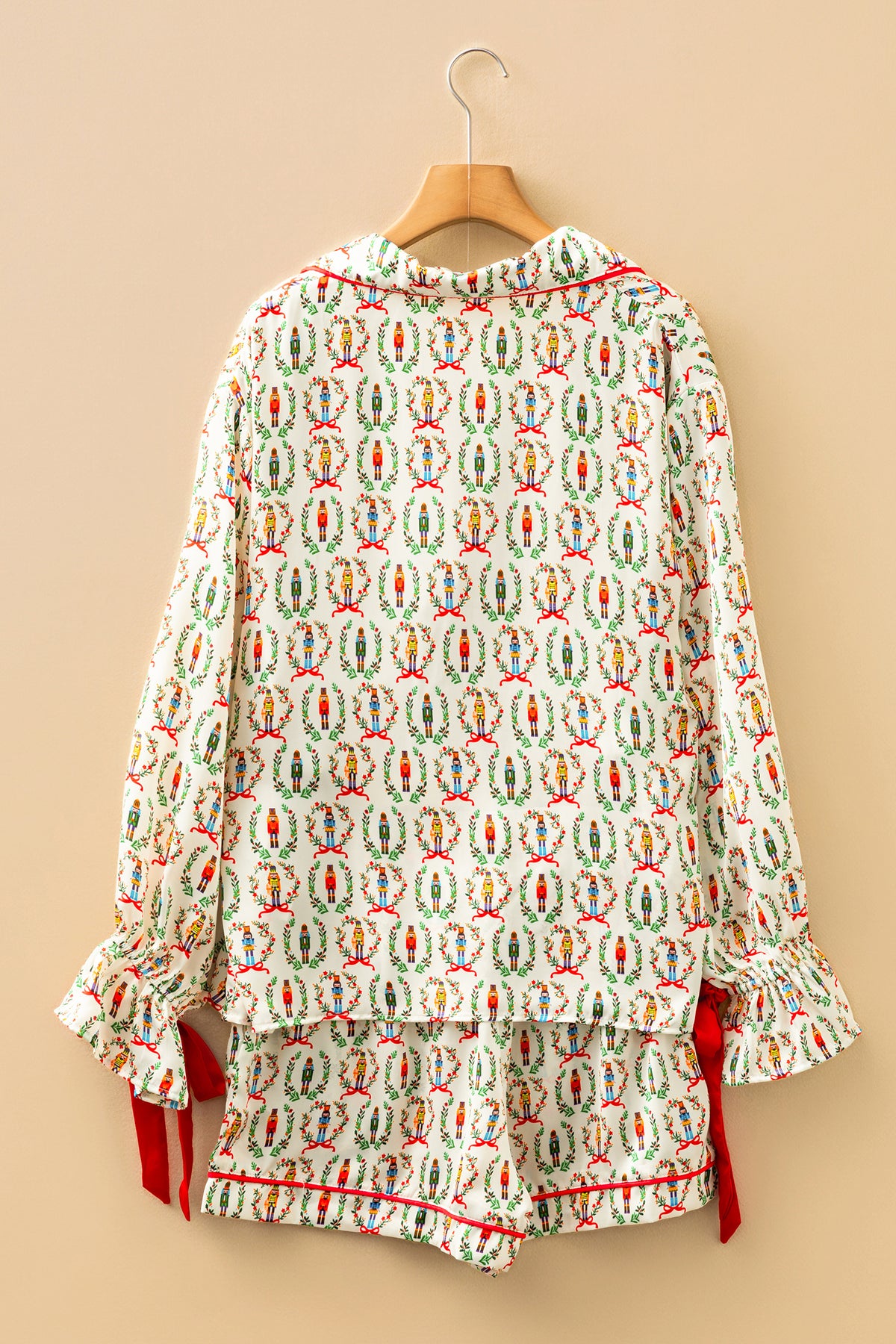 Beige Nutcracker Bow Pajama Set