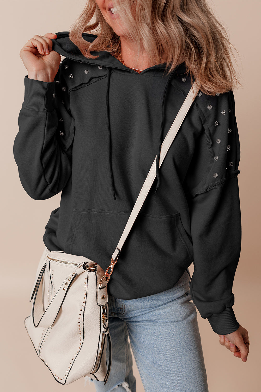 Fushia Rivet-Stud Pocket Hoodie