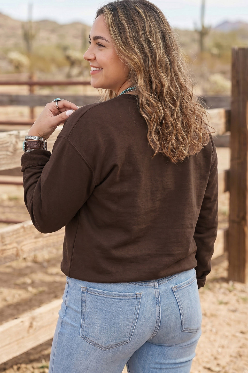 Gray PRAY Letter Patchwork Round Neck Long Sleeve Plus Size Sweatshirt