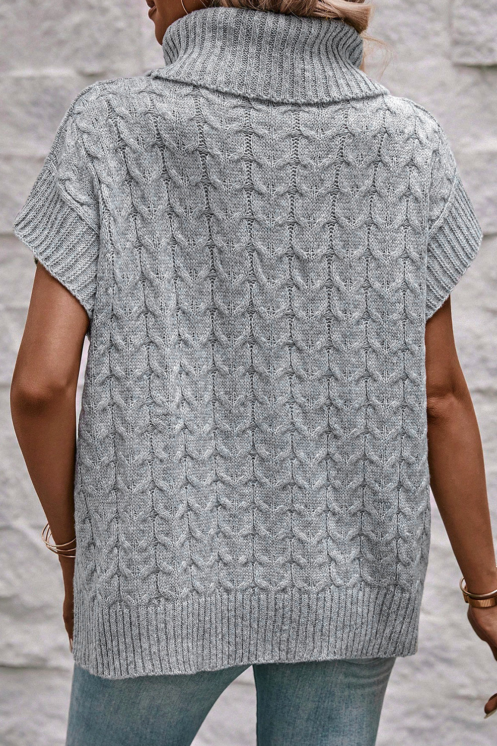 Light French Beige Cable Knit Turtleneck Sweater