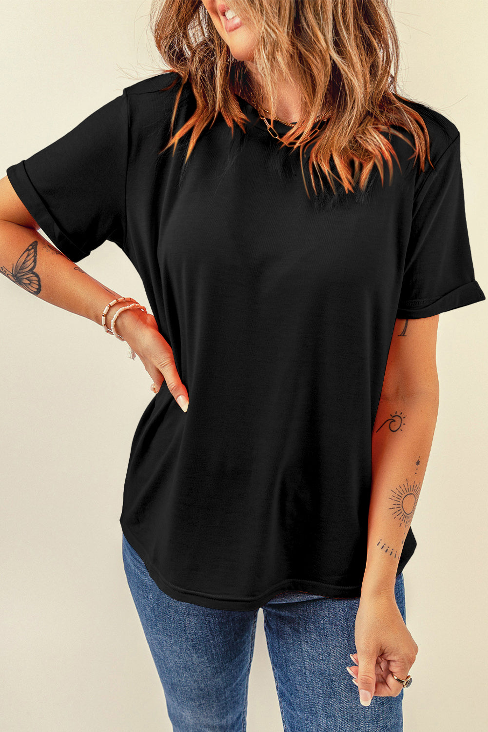 Orchid Petal Casual Plain Crew Neck Tee