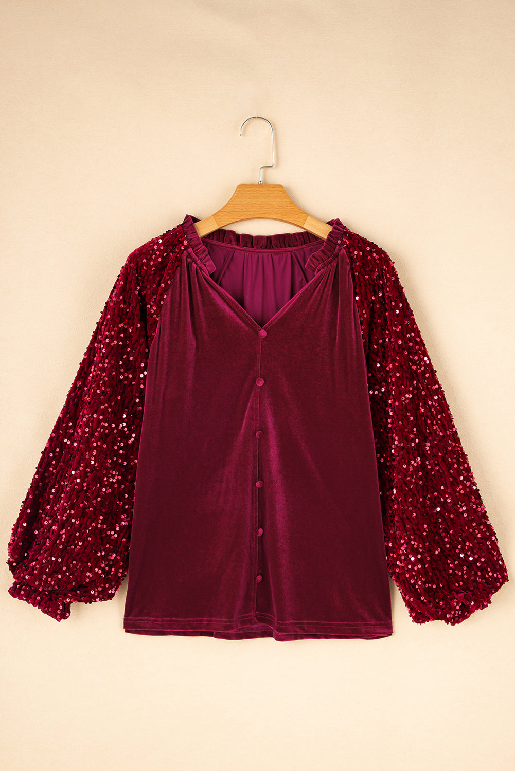 Red Dahlia Sequin Velvet Top