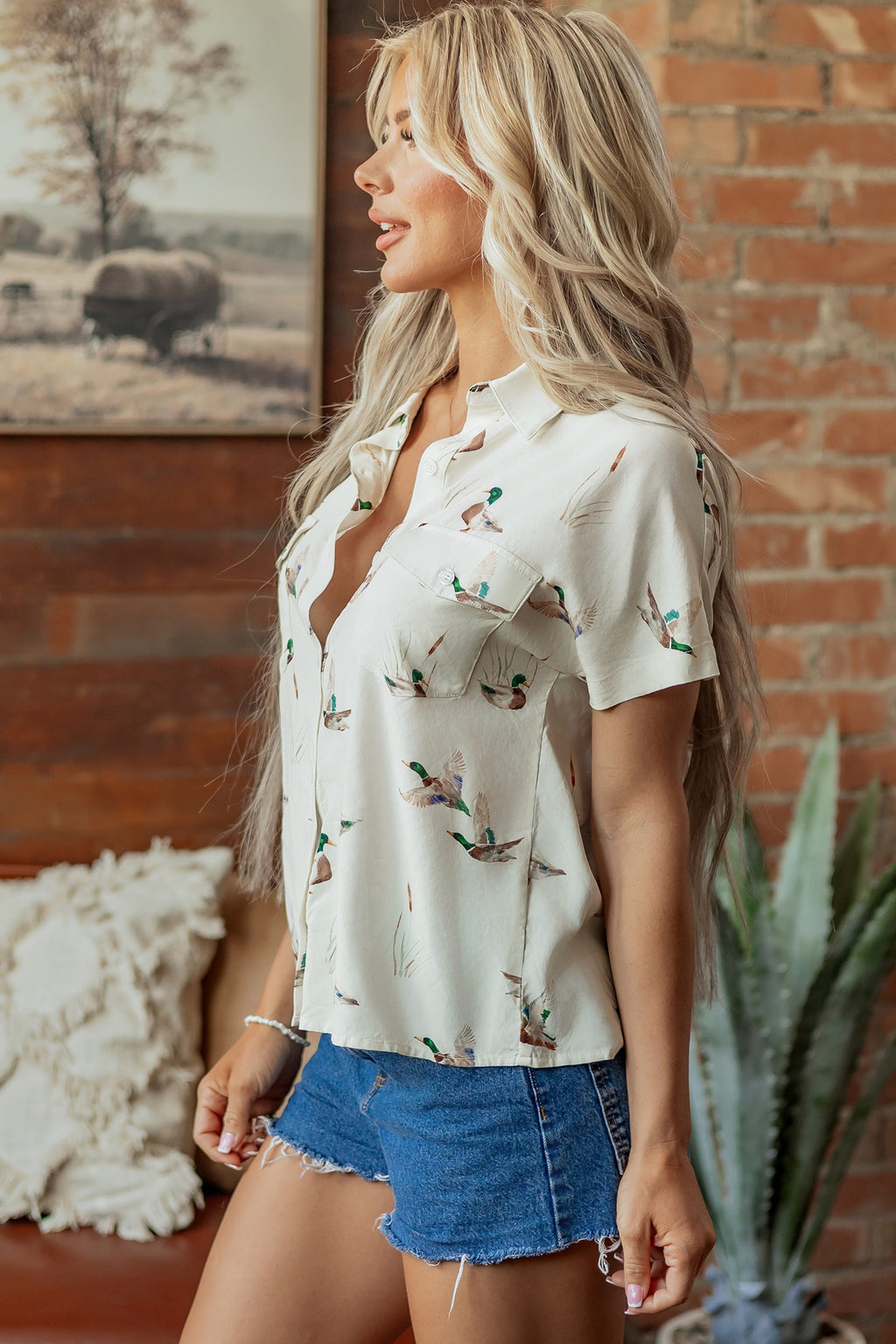 Mallard Print Short-Sleeve Button-Up Shirt