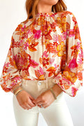 Orange Floral Pearl-Button Blouse