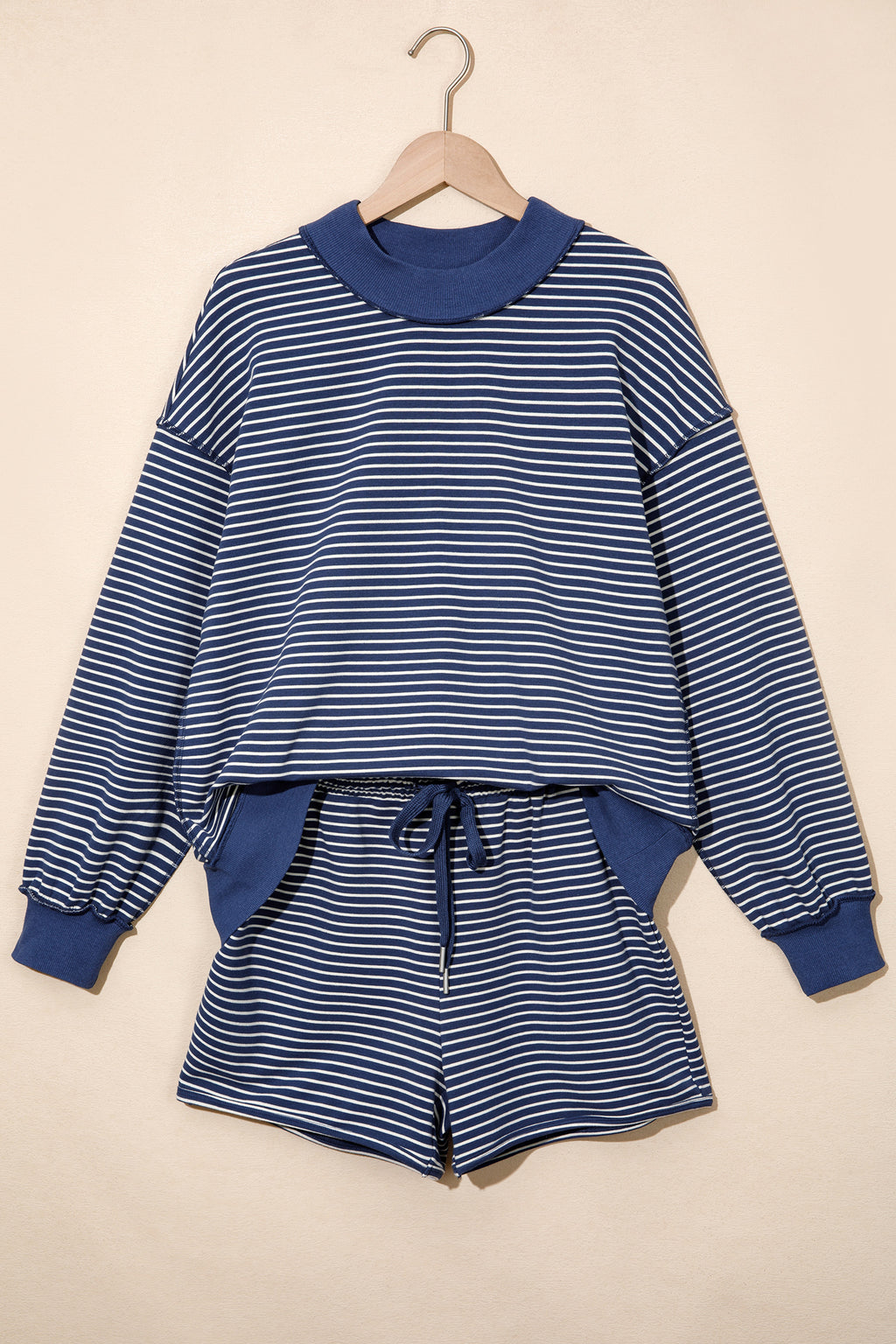 Blue Stripe Pullover & Shorts Set