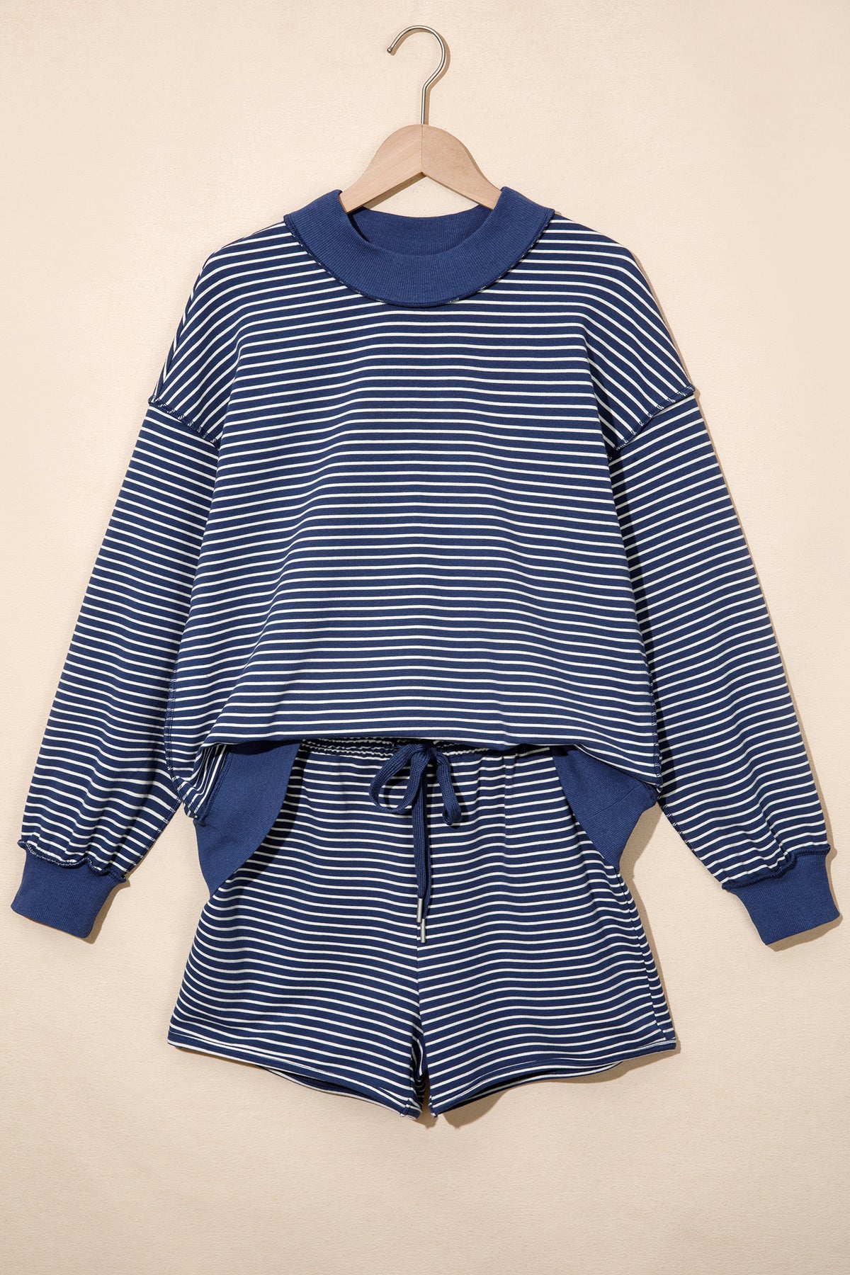 Blue Stripe Pullover & Shorts Set