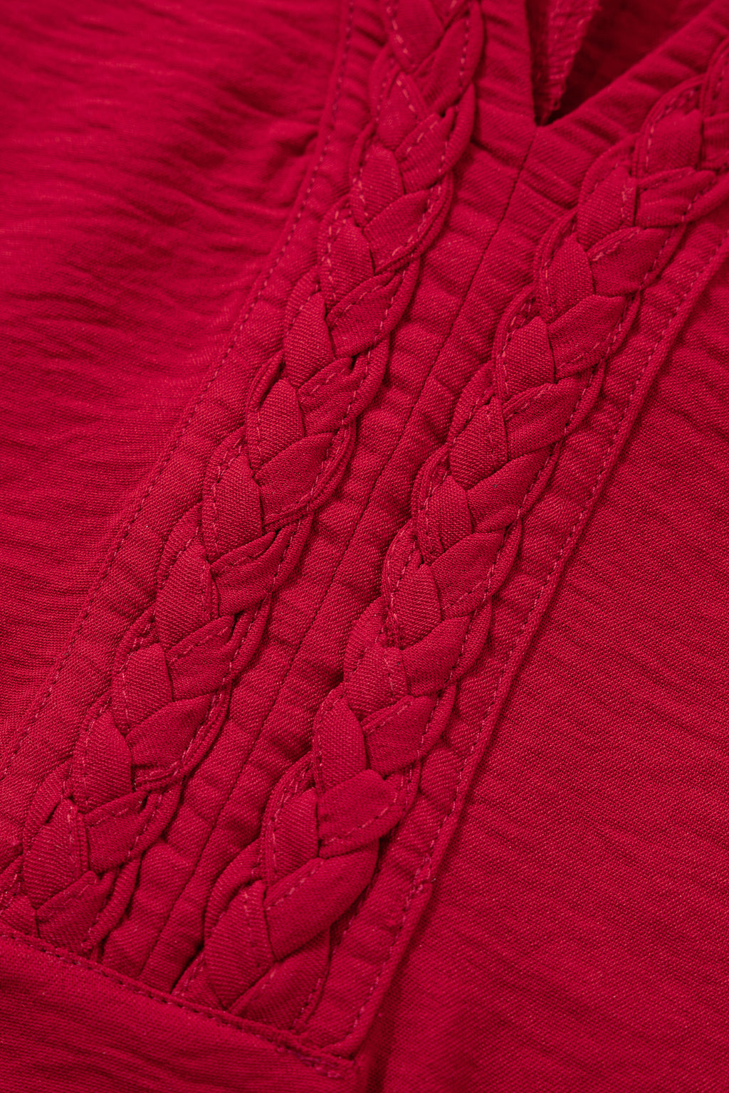 Red Braided V Neck Blouse
