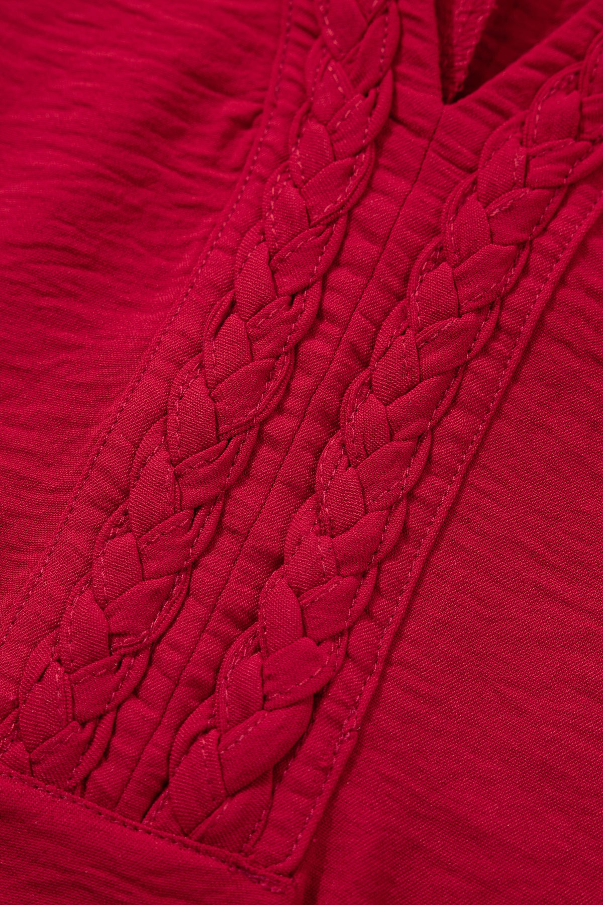 Red Braided V Neck Blouse