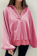 Pink Snap-Button Balloon-Sleeve Sweatshirt