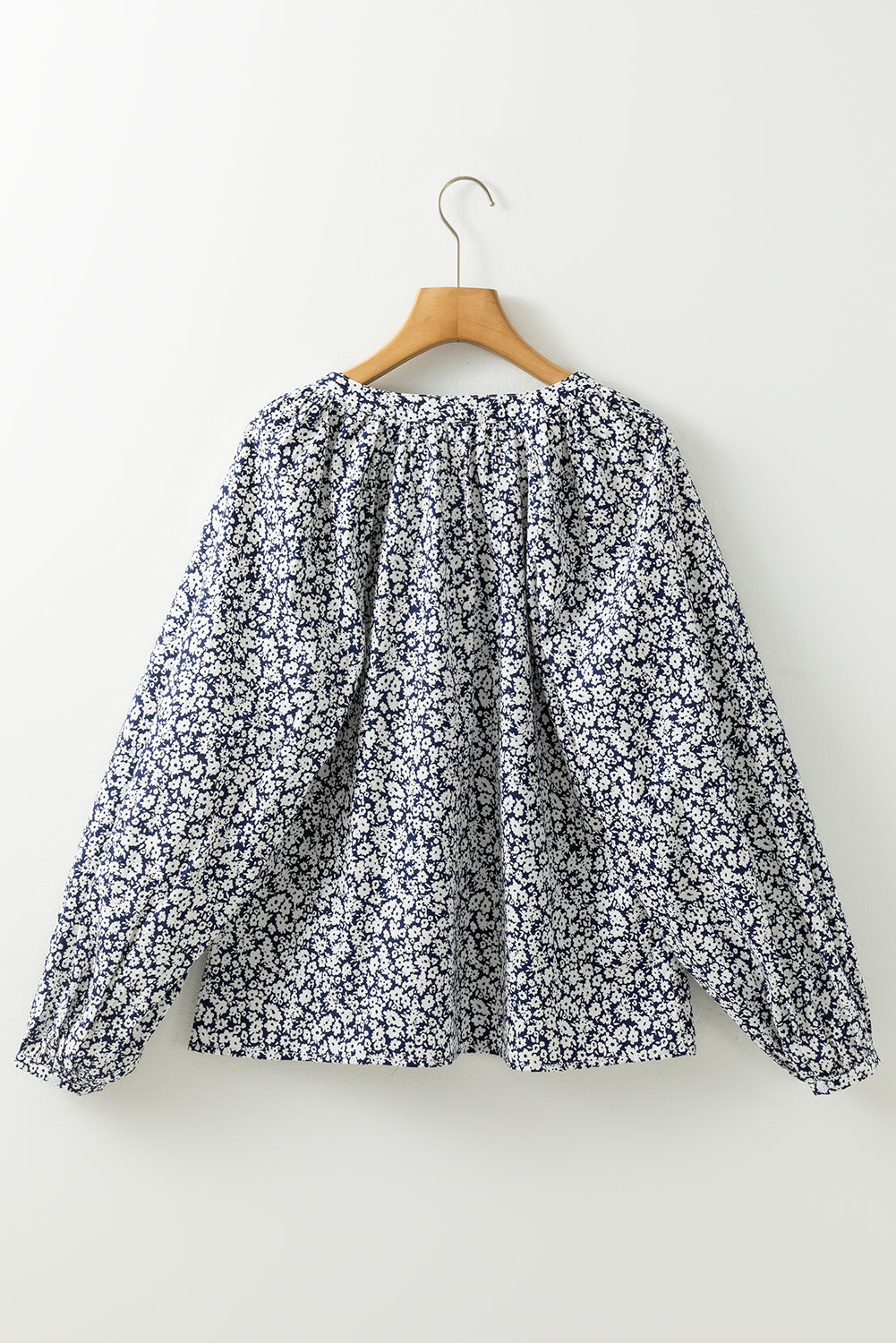 Blue Floral Puff-Sleeve Blouse