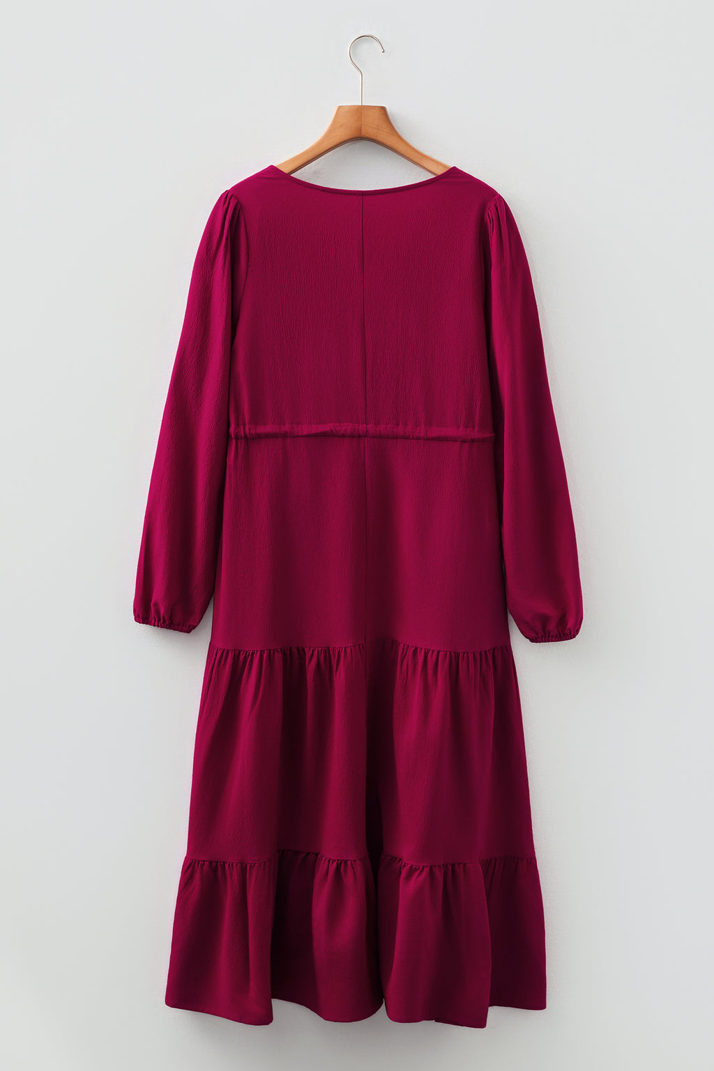 Burgund Long Sleeve V Neck Maxi Dress