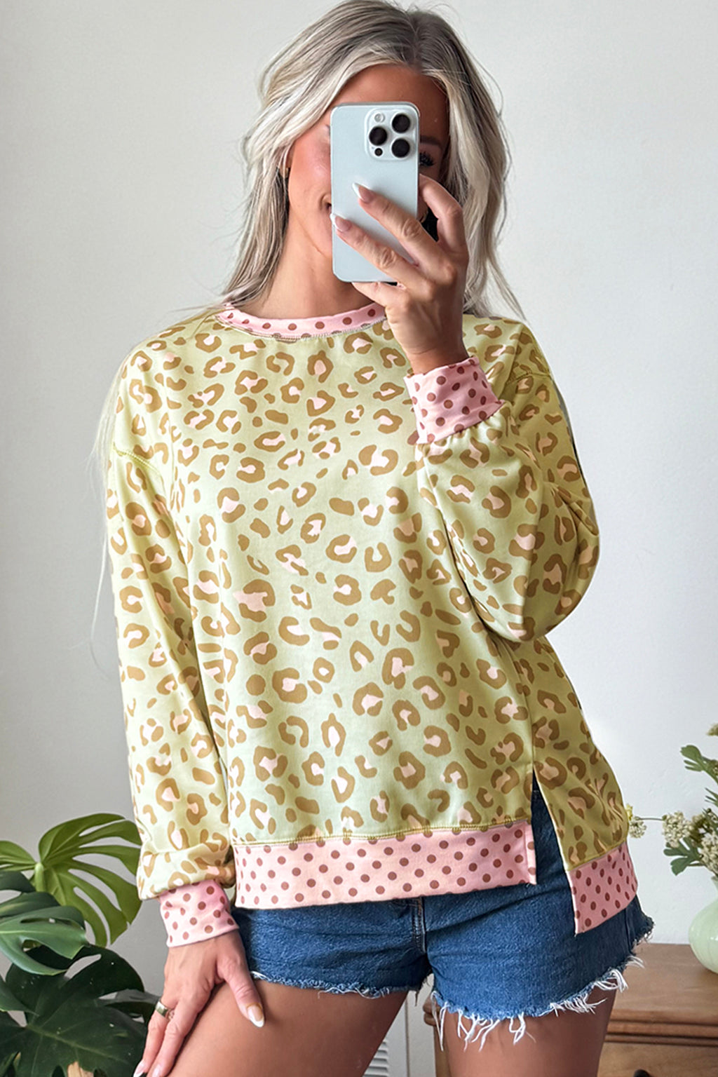 Leopard Polka Dot Colorblock Top