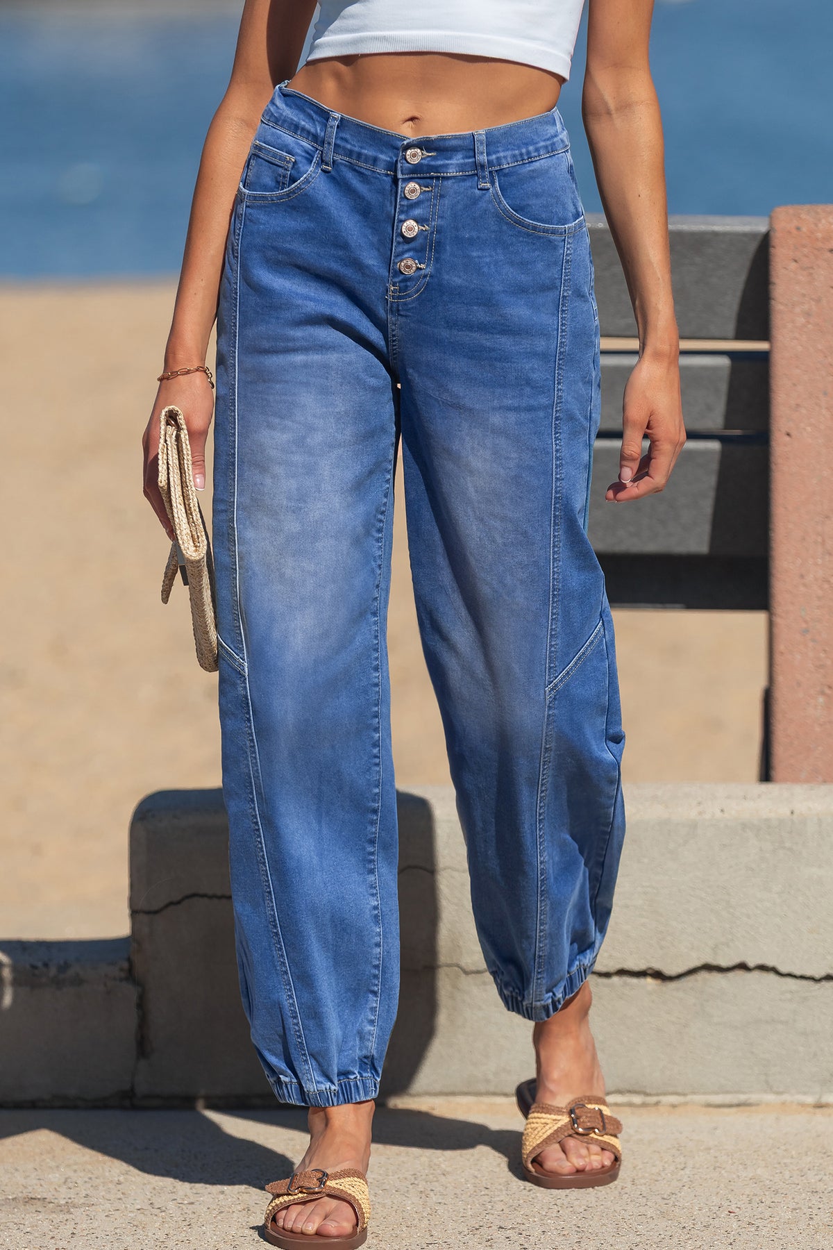 Four-Button Tapered Jeans