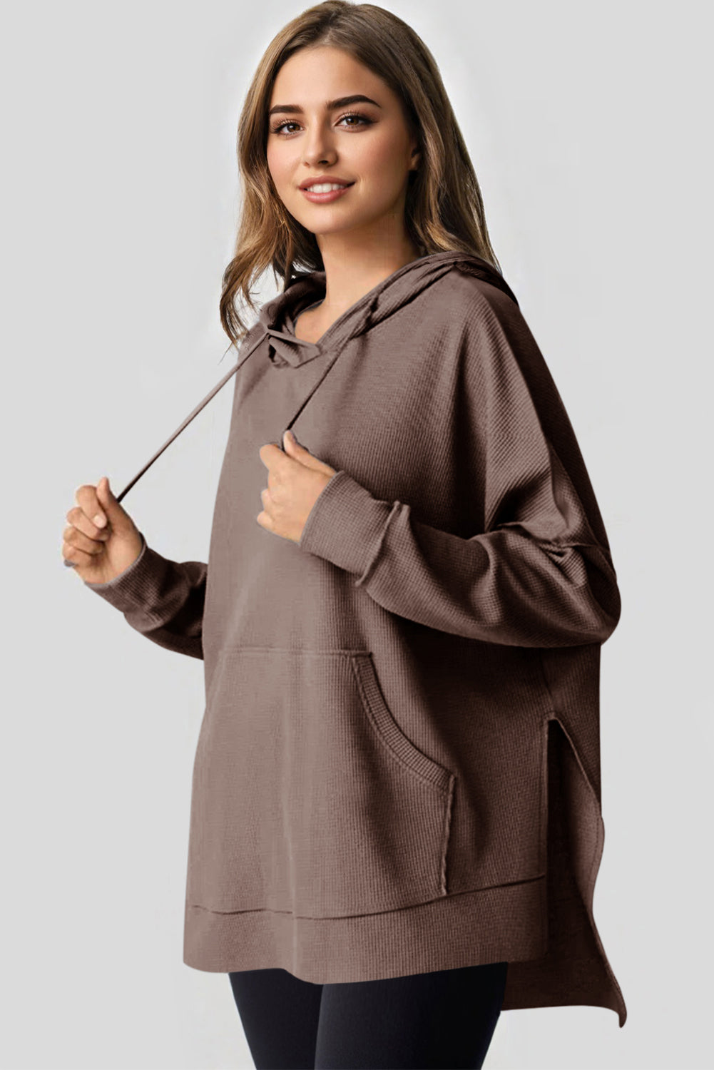 Light Pink Waffle-Knit Fleece Hoodie