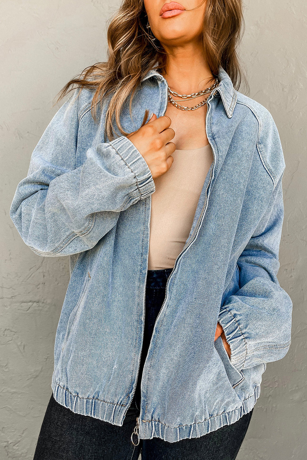 Myosotis Zip-Up Denim Jacket