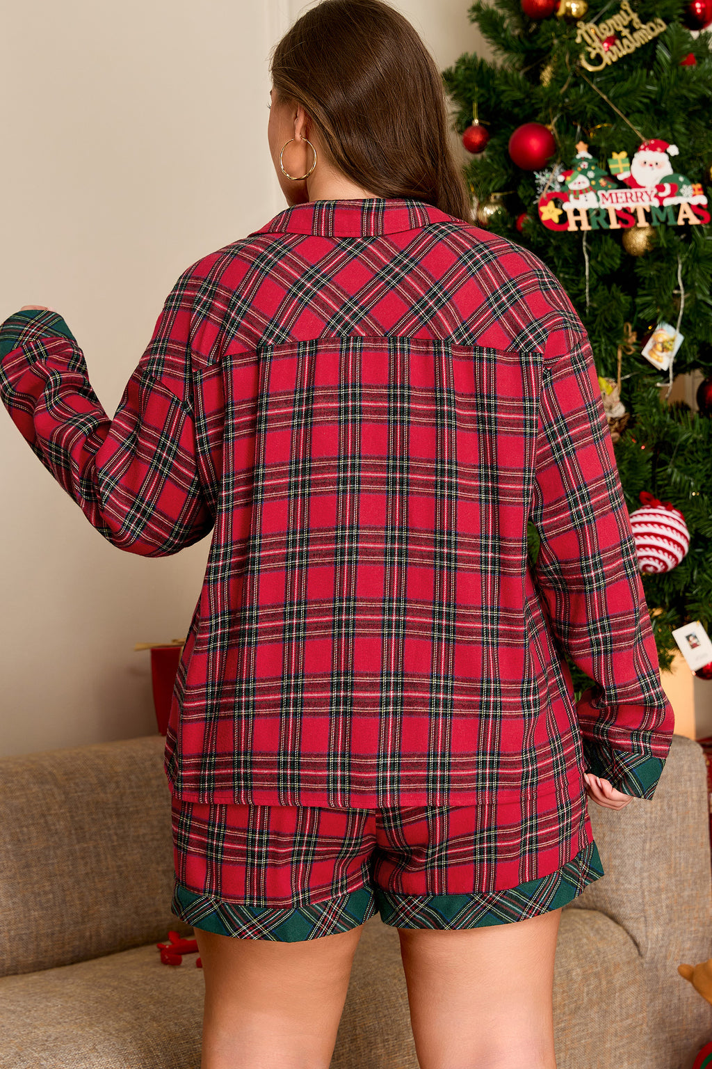 Plus Size Red Plaid Pajama Set