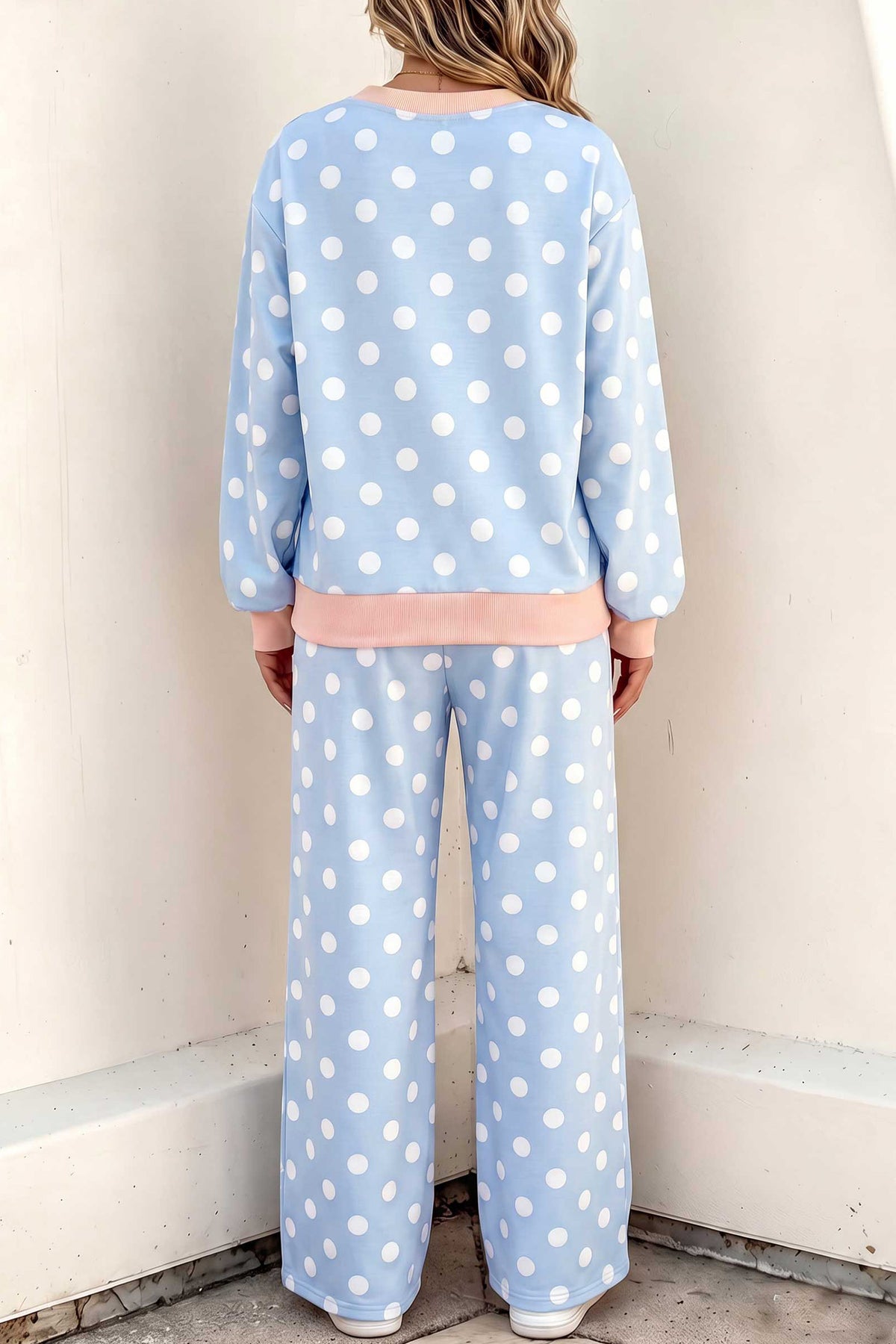 Polka Dot Contrast Trim Pant Set