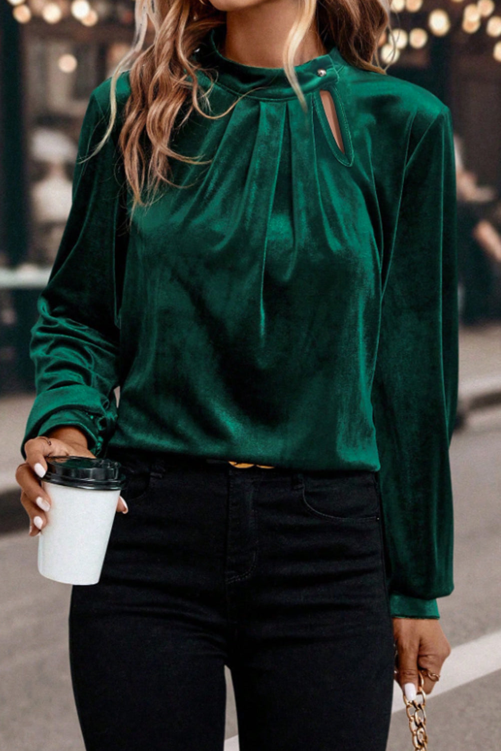 Red Dahlia Velvet Keyhole Blouse