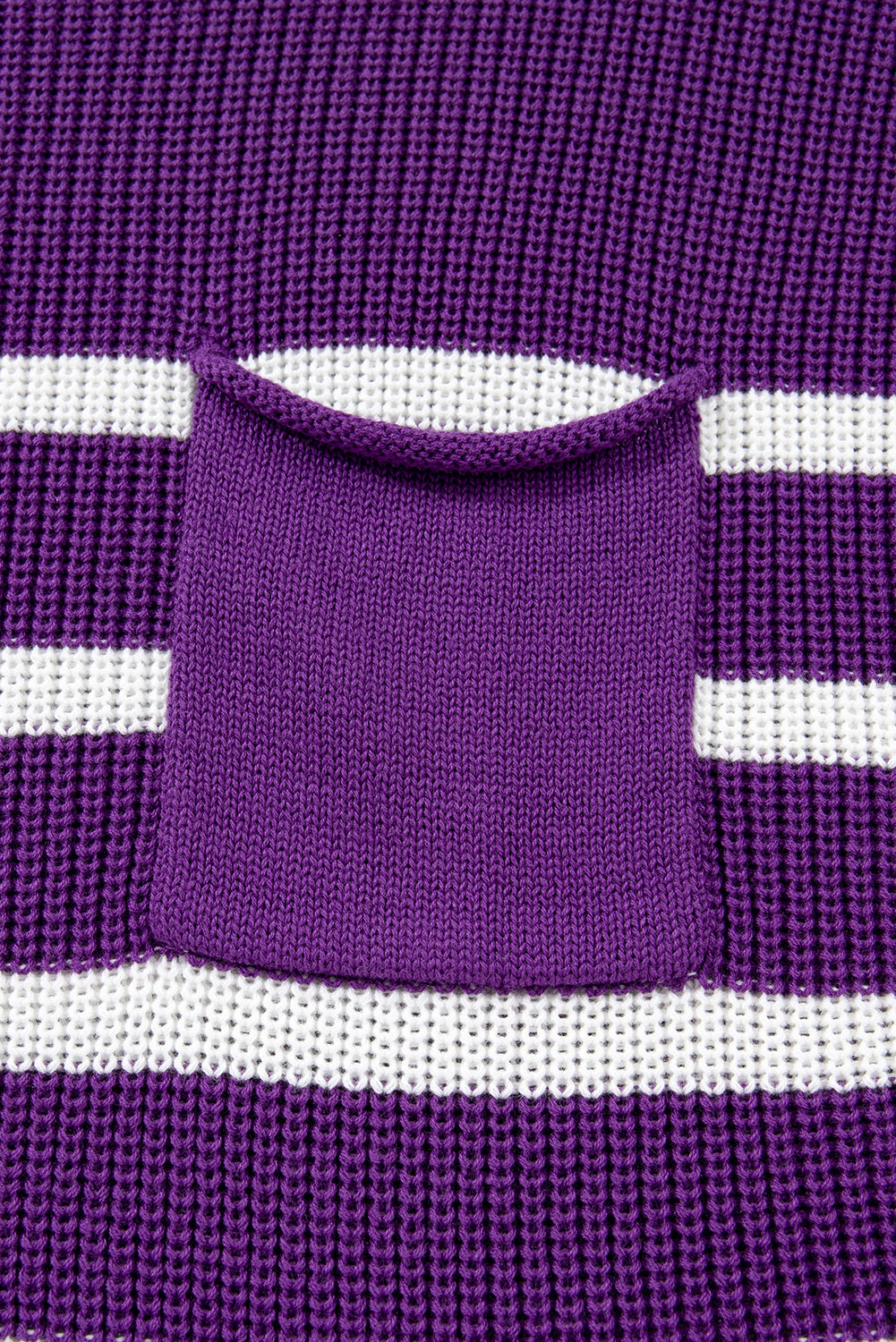 Purple Stripe Patched-Pocket Knit Sweater
