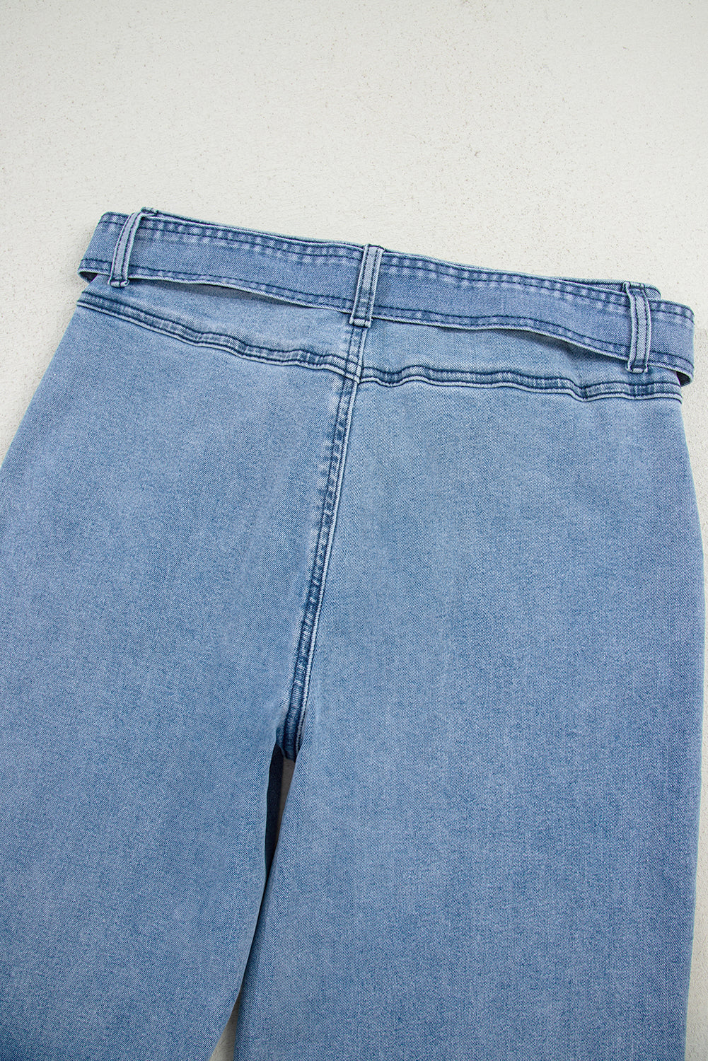 Beau Blue Western Washed Bow Knot Sash Wide Leg Jeans by Dear-Lover, featuring a relaxed fit, wide legs, and stylish bow sash detail.