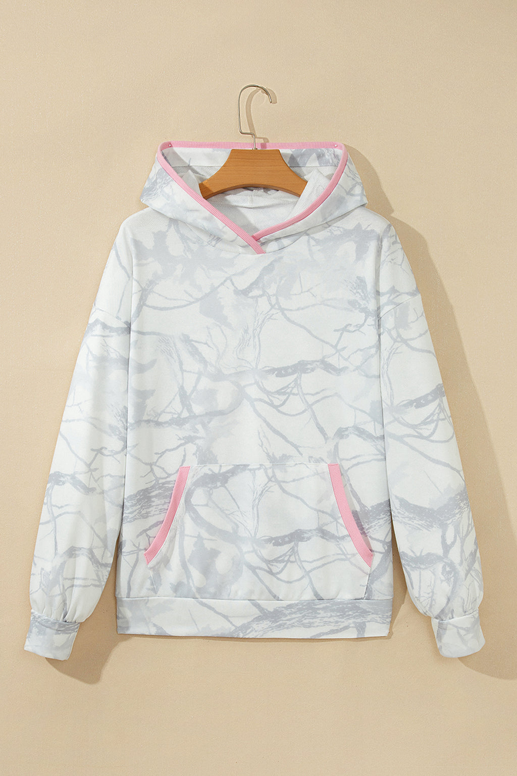 Gray Abstract Colorblock Long-Sleeve Hoodie