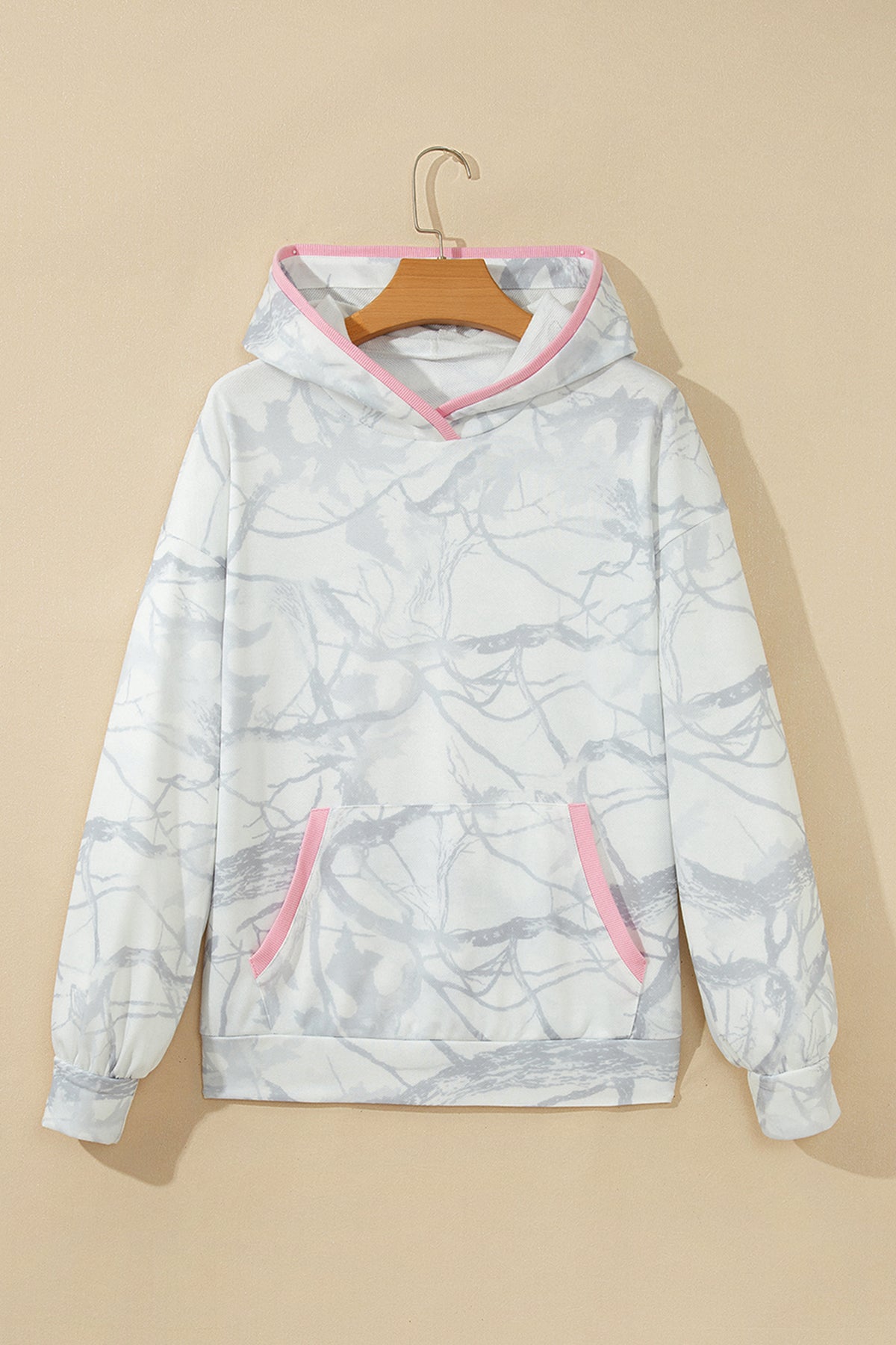Gray Abstract Colorblock Long-Sleeve Hoodie
