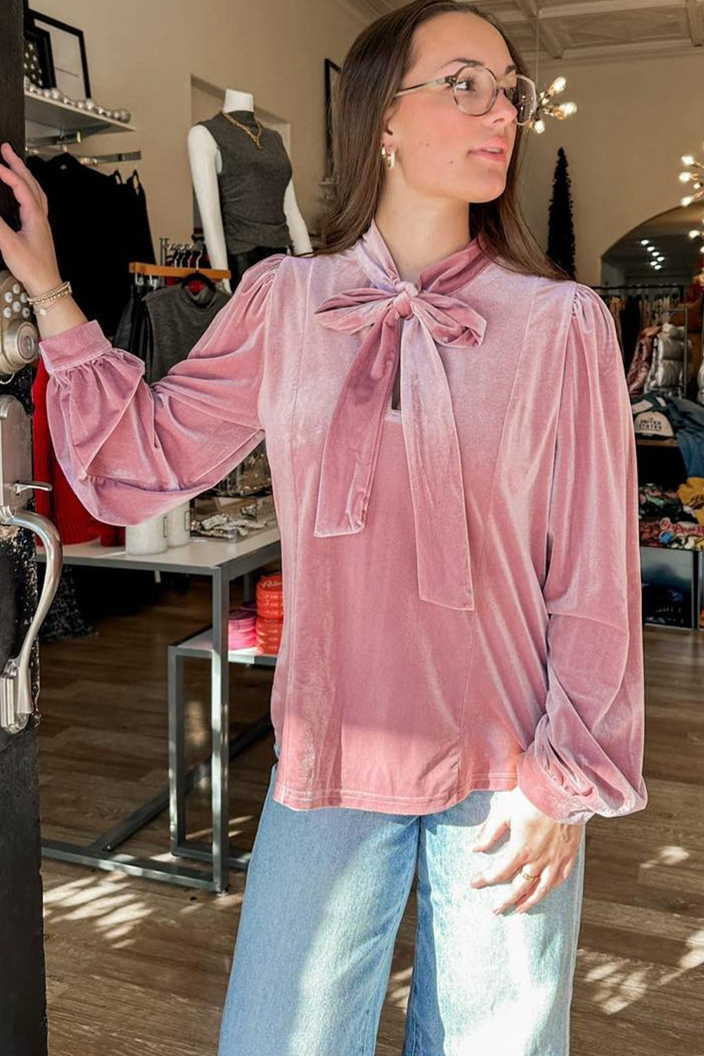 Fushia Velvet Bow Blouse