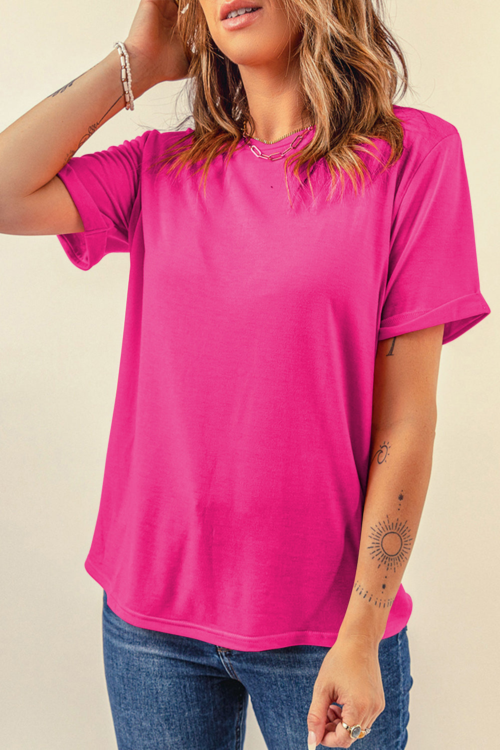 Orchid Petal Casual Plain Crew Neck Tee